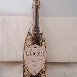 Gucci Champagne Bottle Luxury Wood Home Decor Shelf